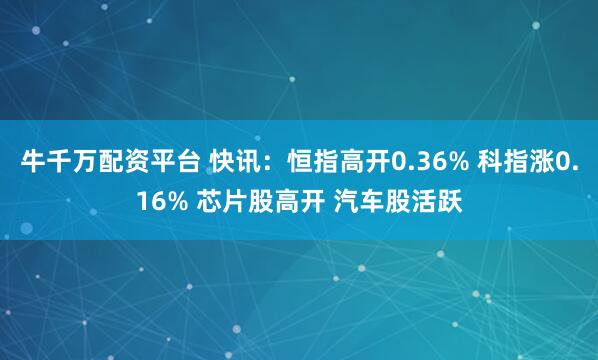 牛千万配资平台 快讯：恒指高开0.36% 科指涨0.16% 芯片股高开 汽车股活跃
